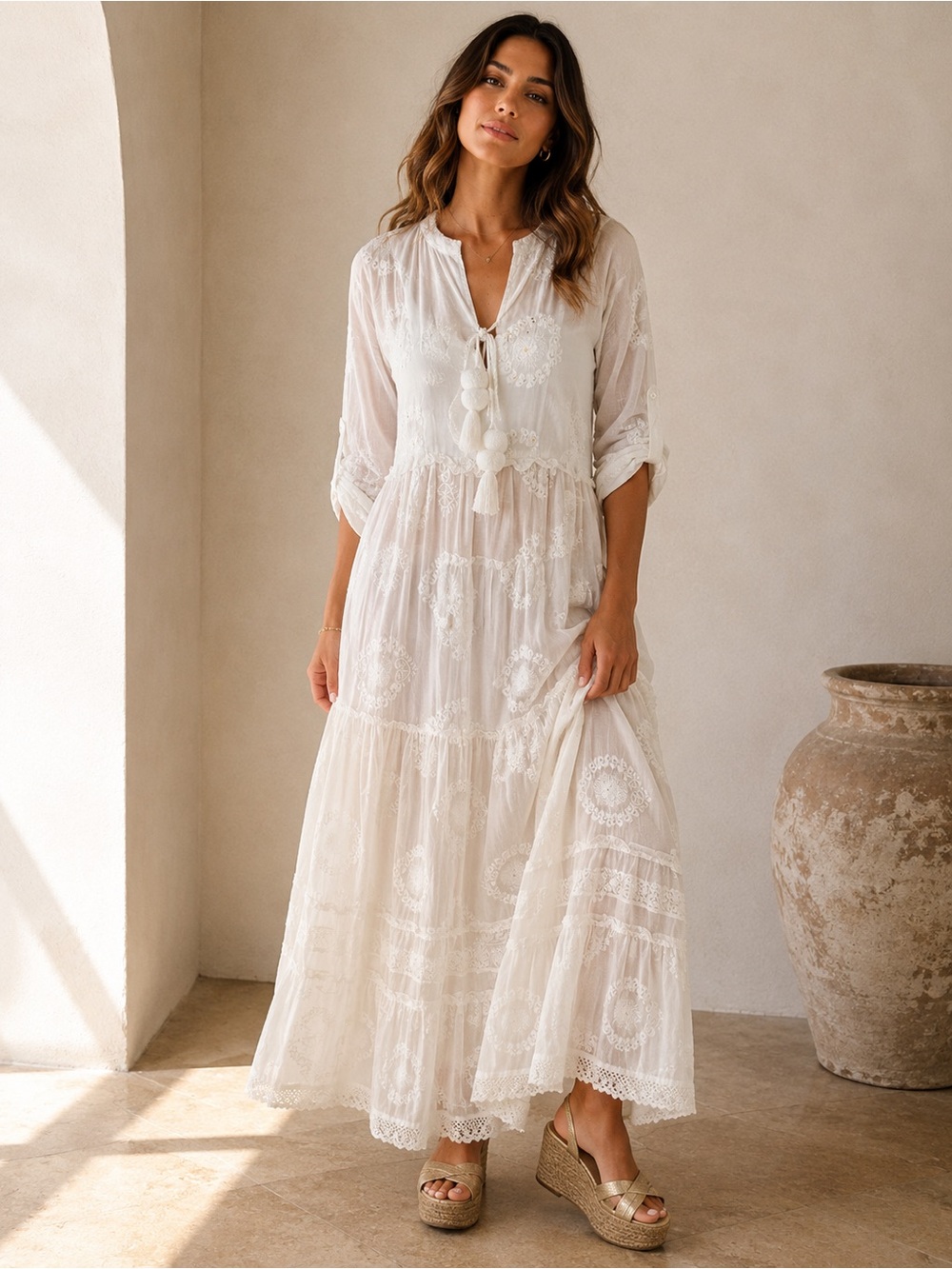 Bohemian Lace Tiered Maxi Dress